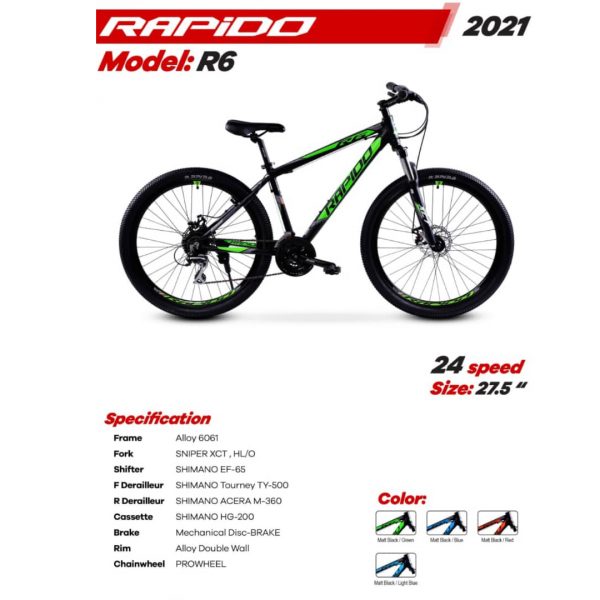 دوچرخه راپیدو 2021 مدل R6 سایز 27.5 ( شیمانو اصلی ) کد B6