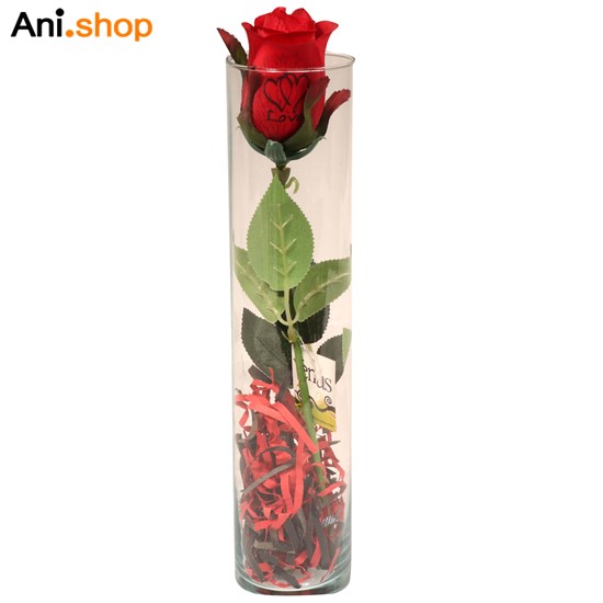 گلدان شیشه ای با گل رز