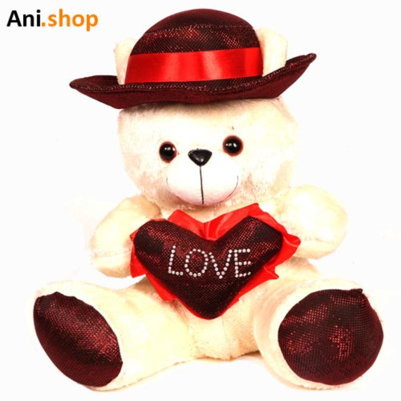 عروسک خرس قلب به دست کلاه دار