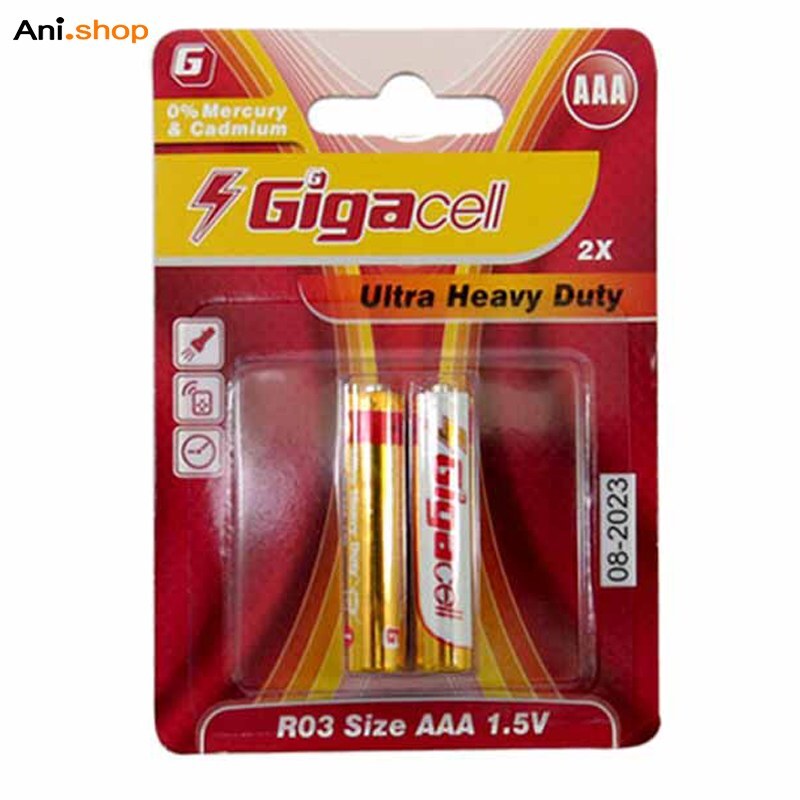 باتری نیم قلم AAA گیگاسل Gigacell مدل R03 دوتایی