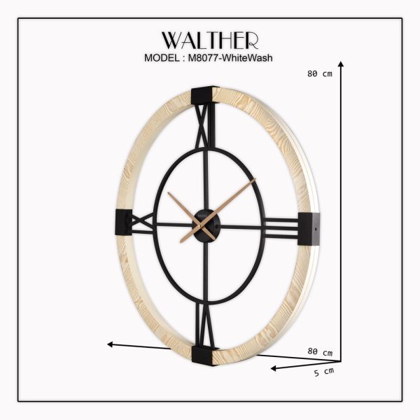 ساعت دیواری قطر 80 ترکیب چوب و فلز  M8077_WhiteWash - Image 5