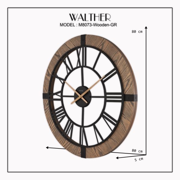 ساعت دیواری قطر 80 ترکیب چوب و فلز M_8076Wooden_GR - Image 5