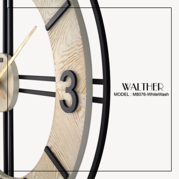 ساعت دیواری قطر 80 ترکیب چوب و فلز M8076_WhiteWash - Image 3