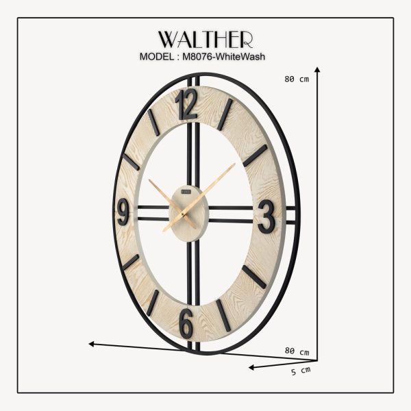 ساعت دیواری قطر 80 ترکیب چوب و فلز M8076_WhiteWash - Image 5