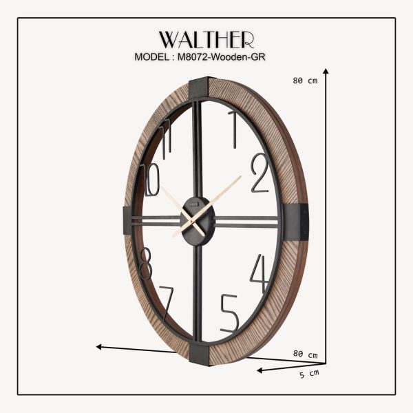 ساعت دیواری قطر 80 ترکیب چوب و فلز M8072_Wooden_GR - Image 3