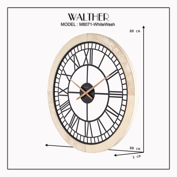 ساعت دیواری قطر 80 ترکیب چوب و فلز  M8072-White whash - Image 4