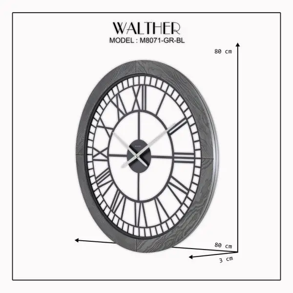 ساعت دیواری قطر 80 ترکیب چوب و فلز M8071-GR-BL - Image 5