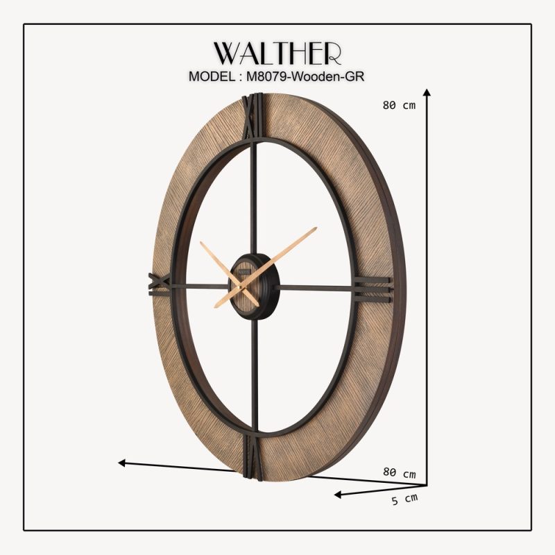 ساعت دیواری قطر 80 ترکیب چوب و فلز M8077_Wooden _GR - Image 5