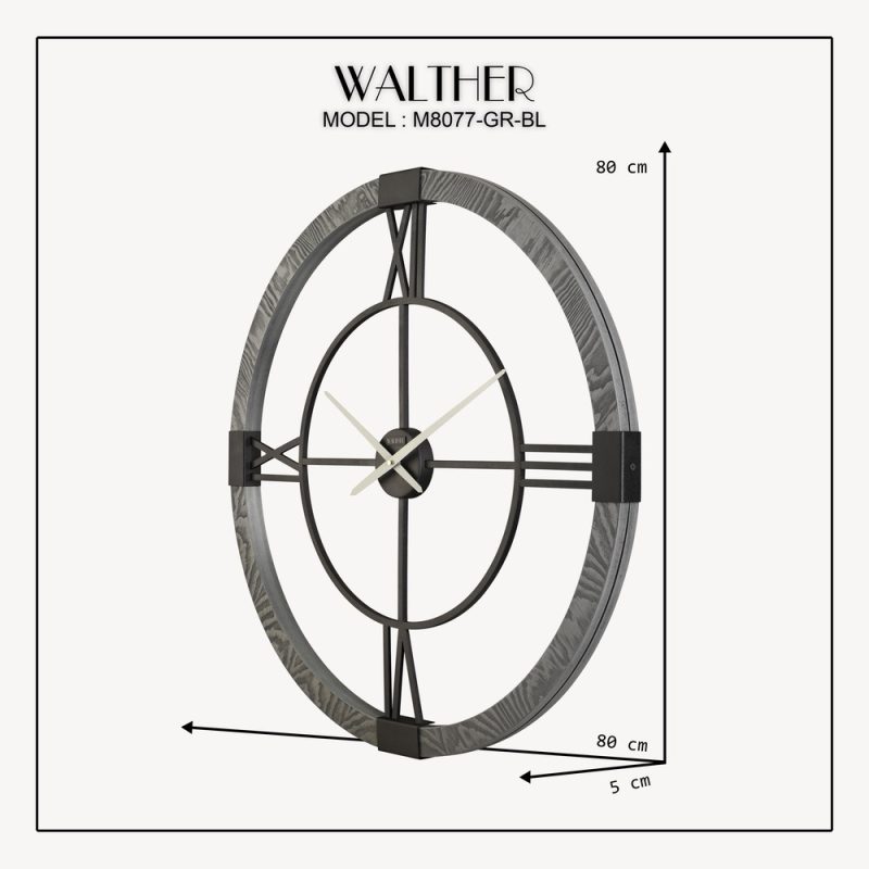 ساعت دیواری قطر 80 ترکیب چوب و فلز M8077_GR_BL - Image 6