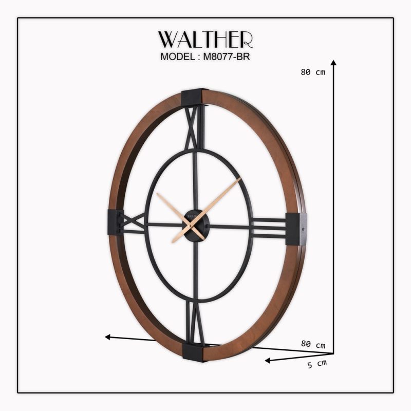 ساعت دیواری قطر 80 ترکیب چوب و فلز M8077_BR - Image 5