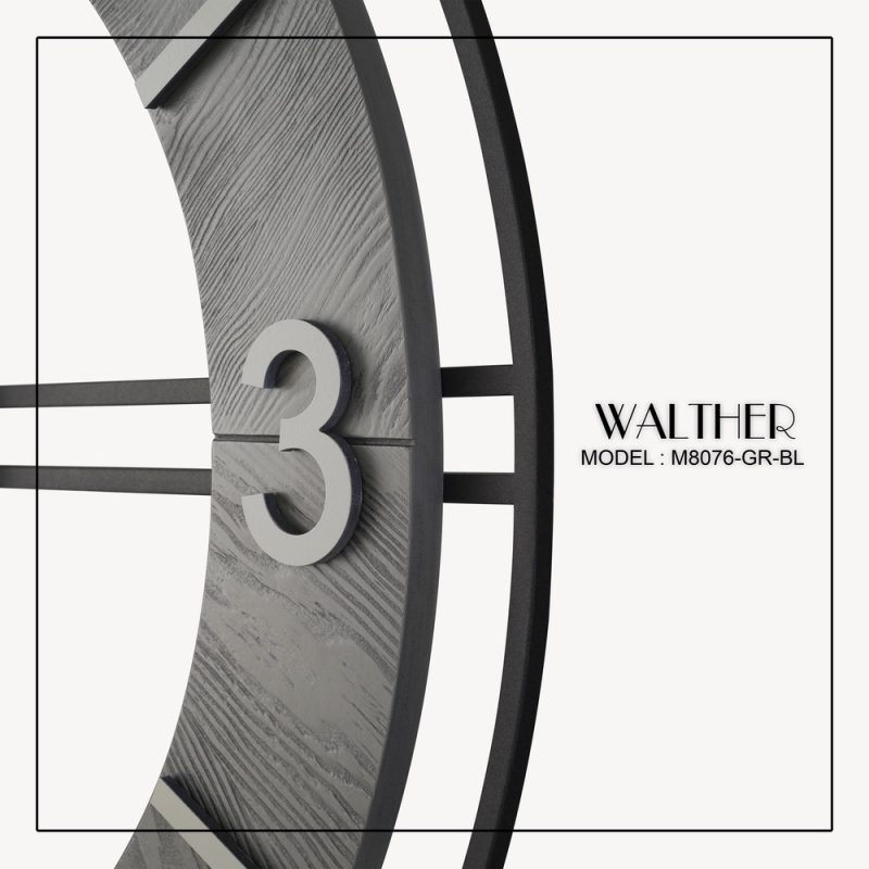 ساعت دیواری قطر 80 ترکیب چوب و فلز M8076_GR_BL - Image 3