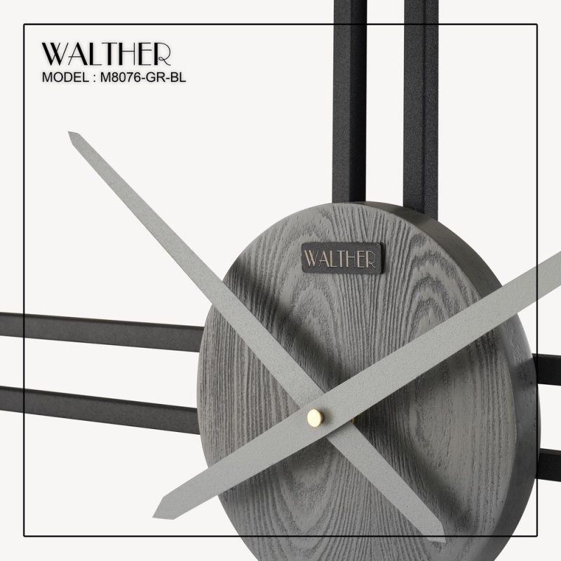 ساعت دیواری قطر 80 ترکیب چوب و فلز M8076_GR_BL - Image 4