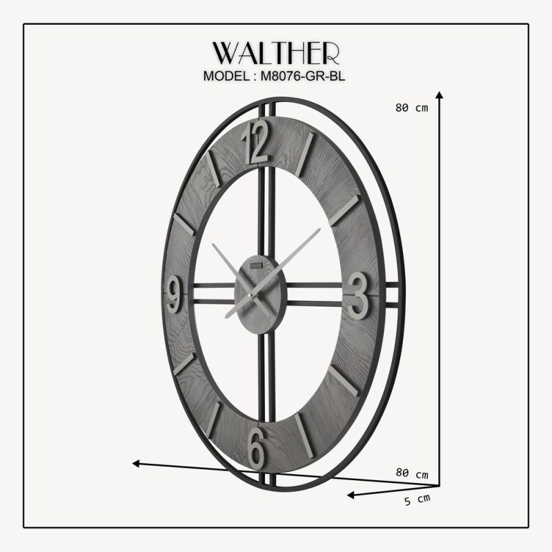 ساعت دیواری قطر 80 ترکیب چوب و فلز M8076_GR_BL - Image 5