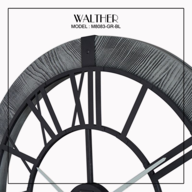 ساعت دیواری قطر 80 ترکیب چوب و فلز M_8083__GR_BL - Image 3