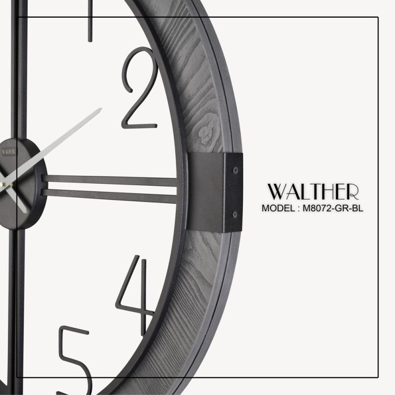ساعت دیواری قطر 80 ترکیب چوب و فلز M8072-GR-BL - Image 3