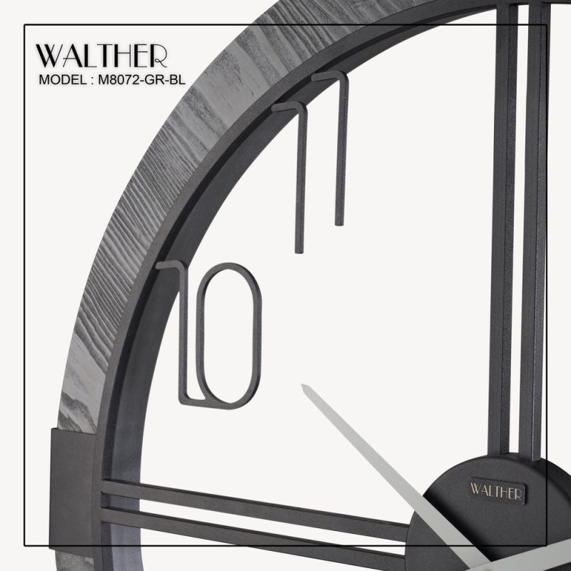 ساعت دیواری قطر 80 ترکیب چوب و فلز M8072-GR-BL - Image 4