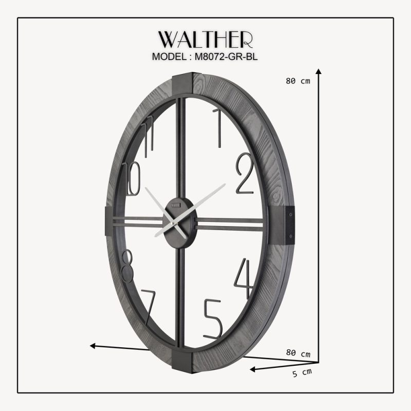 ساعت دیواری قطر 80 ترکیب چوب و فلز M8072-GR-BL - Image 6