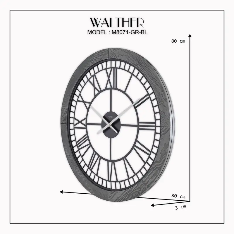 ساعت دیواری قطر 80 ترکیب چوب و فلز M8071-GR-BL - Image 4