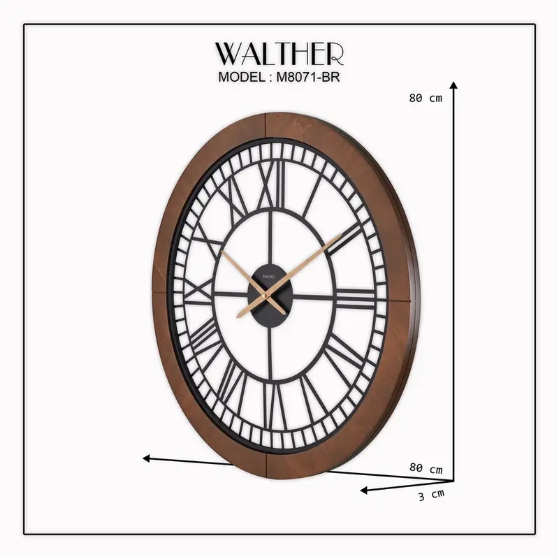 ساعت دیواری قطر 80 ترکیب چوب و فلز M8071 -BR - Image 4