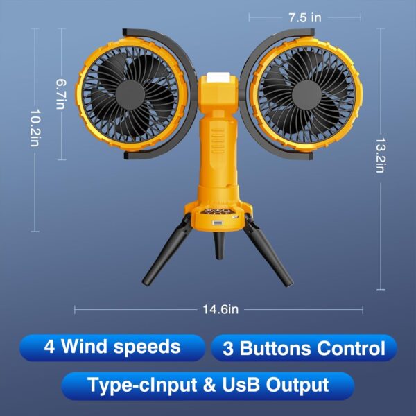 پنکه شارژی چندکاره مدل Double Head Camping Fan with LED Light F7300 - Image 12