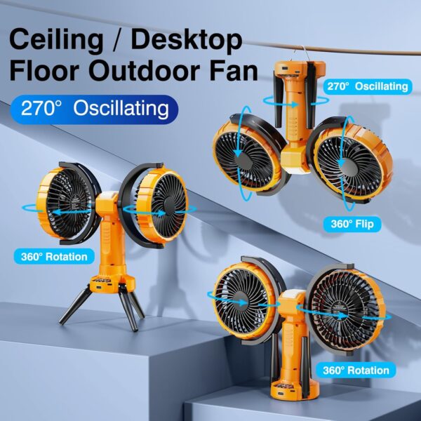 پنکه شارژی چندکاره مدل Double Head Camping Fan with LED Light F7300 - Image 11