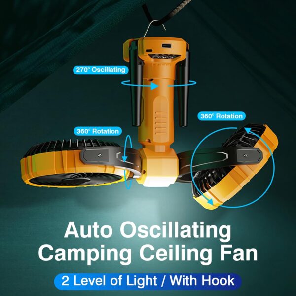 پنکه شارژی چندکاره مدل Double Head Camping Fan with LED Light F7300 - Image 9