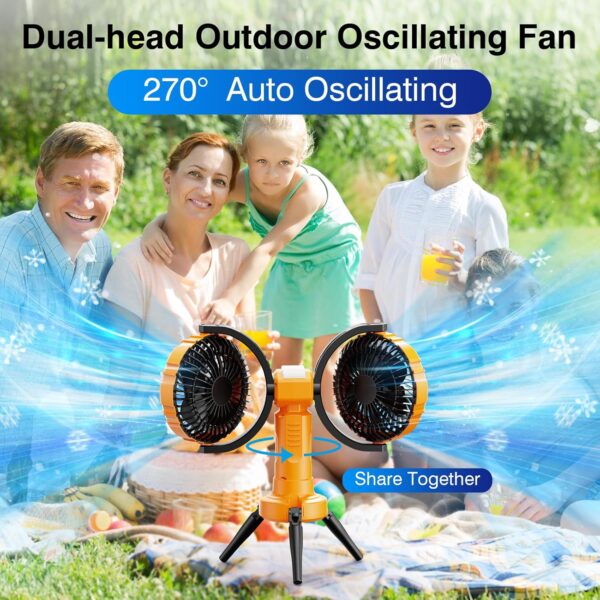 پنکه شارژی چندکاره مدل Double Head Camping Fan with LED Light F7300 - Image 7