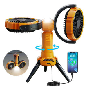 پنکه شارژی چندکاره مدل Double Head Camping Fan with LED Light F7300