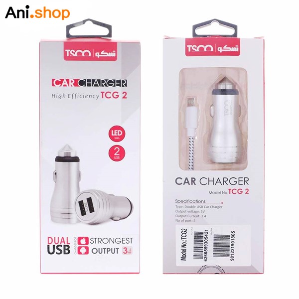 شارژر فندکی 2 پورت 2 آمپر جنس خوب TSCO TSG2 باکابل کد 903 - Image 3