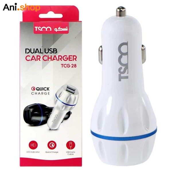 شارژر فندکی 2 پورت 2 آمپر جنس خوب مدل TSCO TCG28 باکابل کد 901