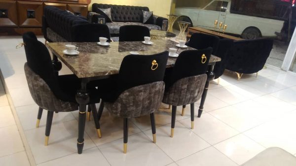 ناهار خوری 6 نفره مدل ایفل صندلی طاووسی چوب رنگ مشکی