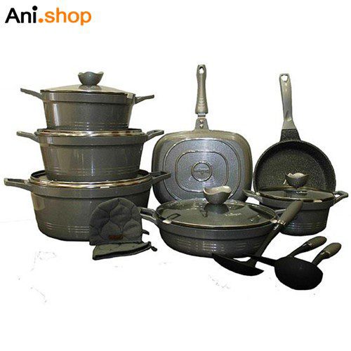 سرویس قابلمه 16 پارچه طوسی نقره ای کلاسیک مدل UN-7705 کد 234