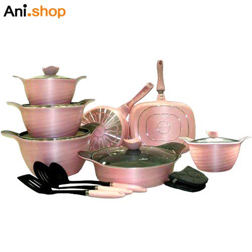 سرویس قابلمه 16 پارچه رنگ رز گلد مدل UN-7743 کد 237