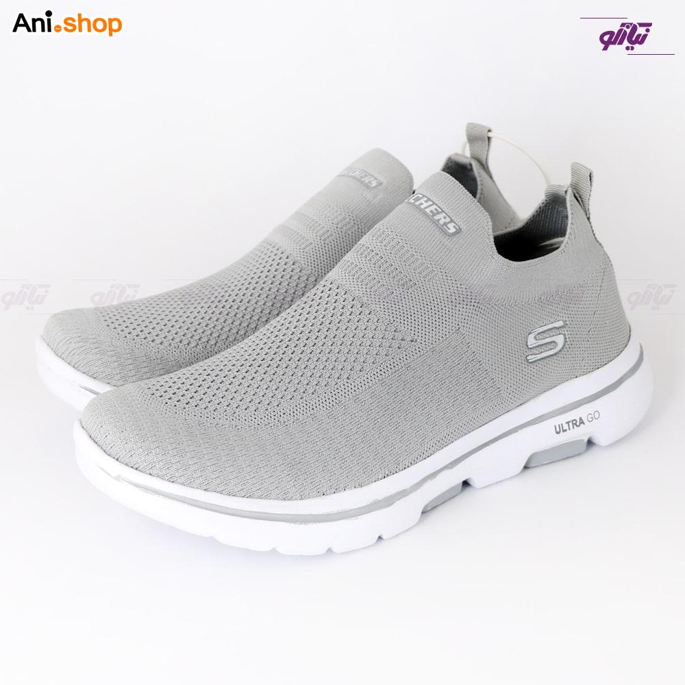 کفش اسکیچرز مدل Knit طبی رنگ طوسی روشن سایز 39 - تصویر 4